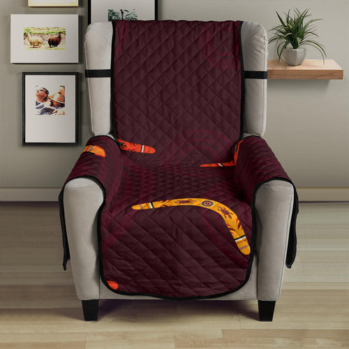 Boomerang Australian aboriginal ornament circle black background Chair Cover Protector