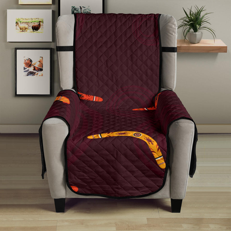 Boomerang Australian aboriginal ornament circle black background Chair Cover Protector