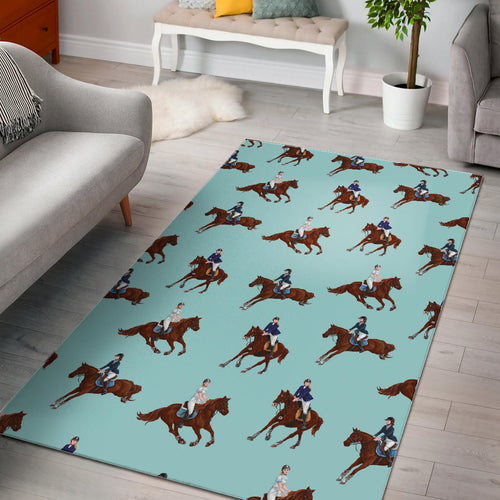 Horses Running Horses Rider Pattern Area Rug