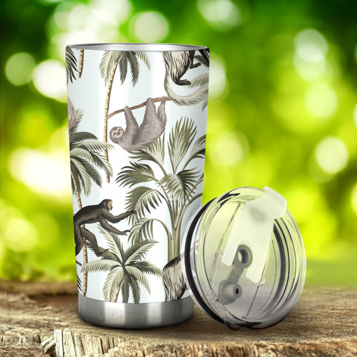 Monkey Sloth Lemur Palm Trees Pattern Tumbler