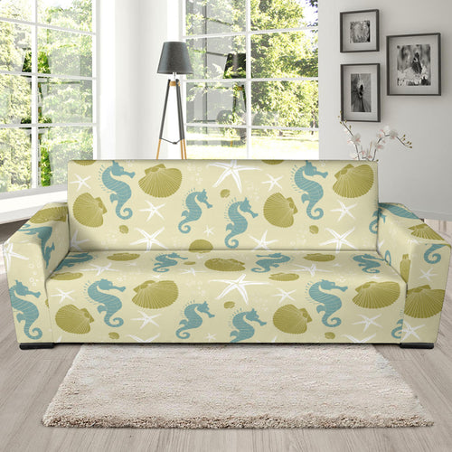 Seahorse Shell Starfish Pattern Background Sofa Slipcover