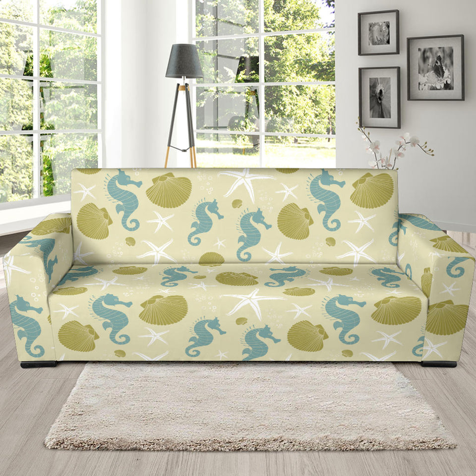 Seahorse Shell Starfish Pattern Background Sofa Slipcover