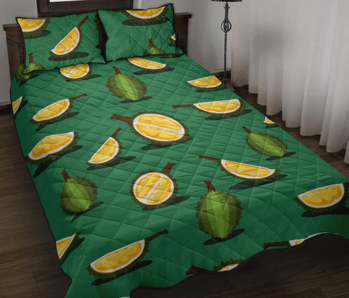 Durian pattern green background Quilt Bed Set