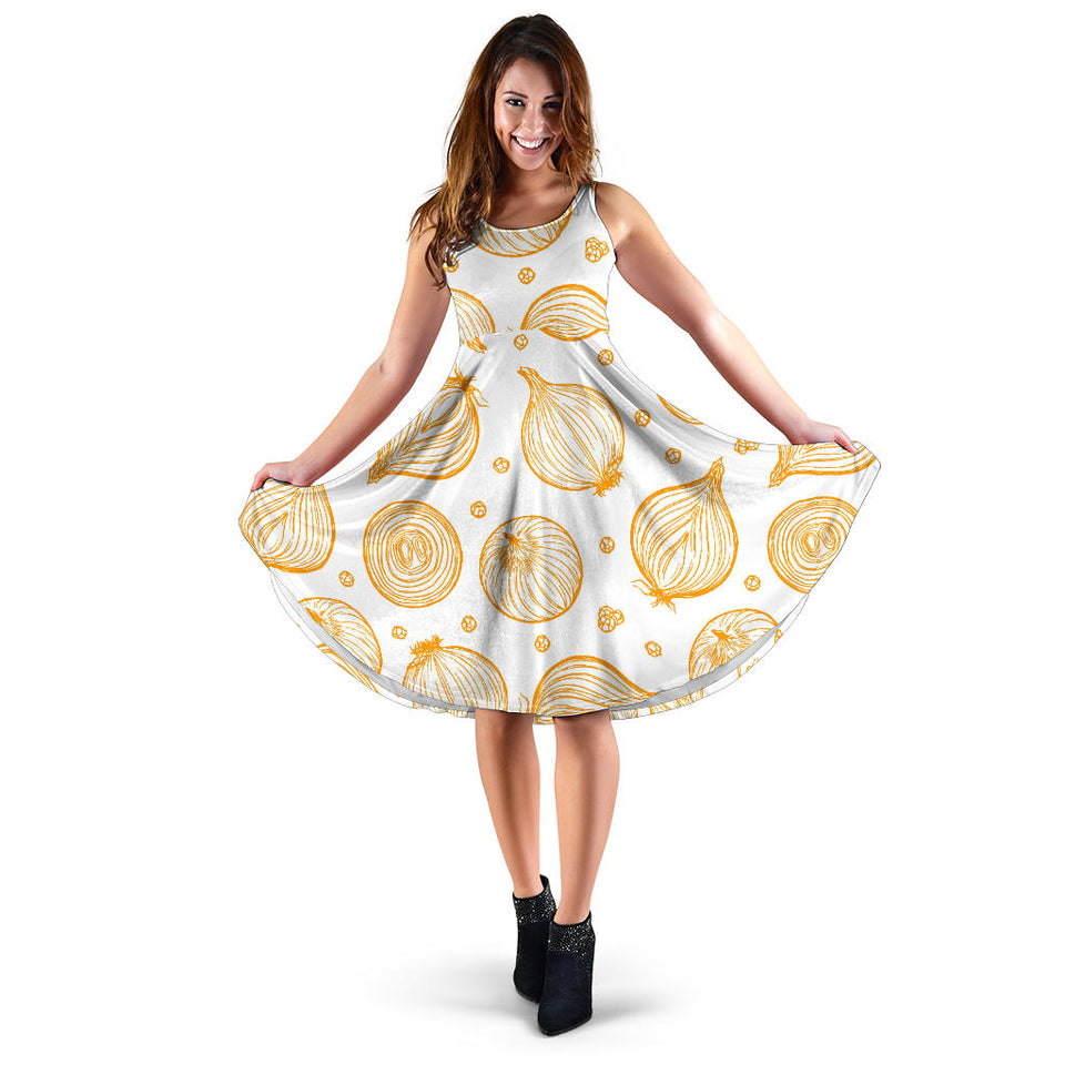 Hand Drawn Onion Pattern Sleeveless Midi Dress
