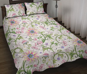 Beautiful pink lotus waterlily leaves pattern Quilt Bed Set