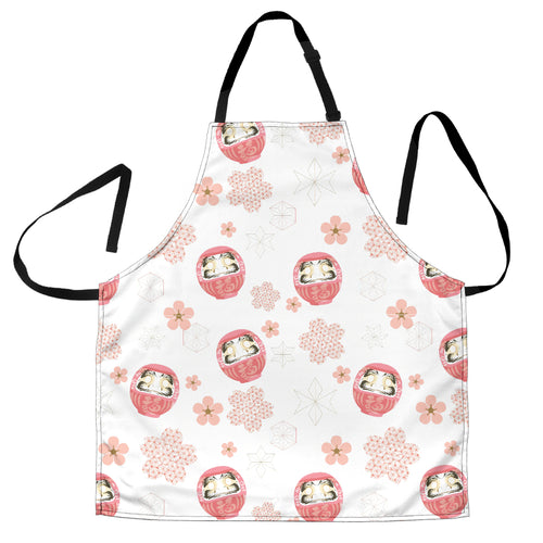 Daruma Japanese Wooden Doll Cherry Blossom Flower Pattern Adjustable Apron