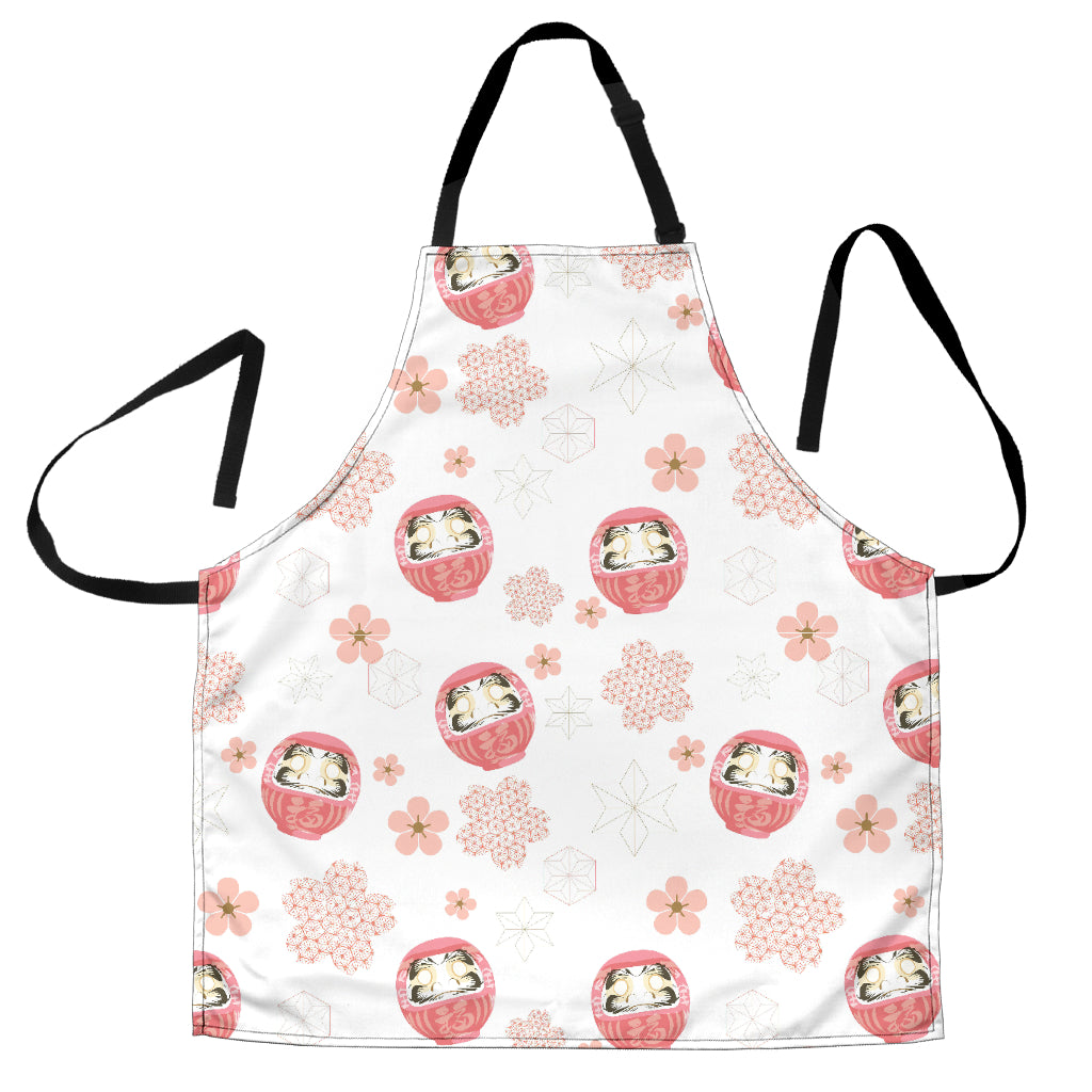 Daruma Japanese Wooden Doll Cherry Blossom Flower Pattern Adjustable Apron