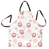 Daruma Japanese Wooden Doll Cherry Blossom Flower Pattern Adjustable Apron