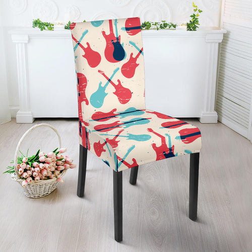 Red Blue Guitar Pattern Dining Chair Slipcover