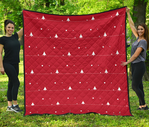 Christmas Tree Star Snow Red Background Premium Quilt