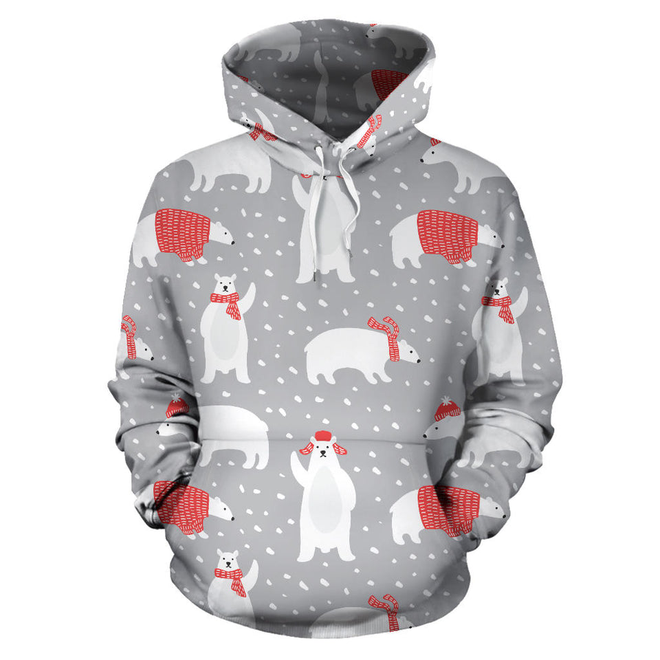 Cute Polar Bear Christmas Snow Pattern Men Women Pullover Hoodie