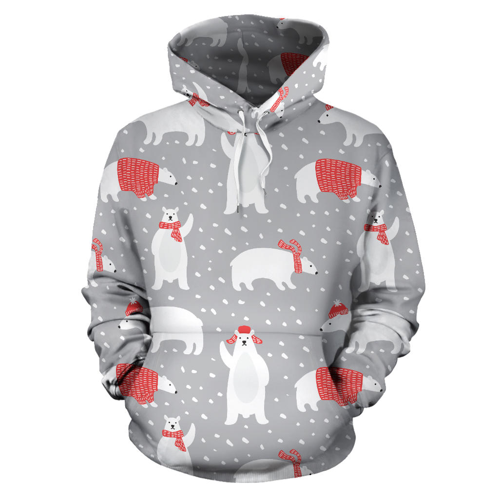 Cute Polar Bear Christmas Snow Pattern Men Women Pullover Hoodie