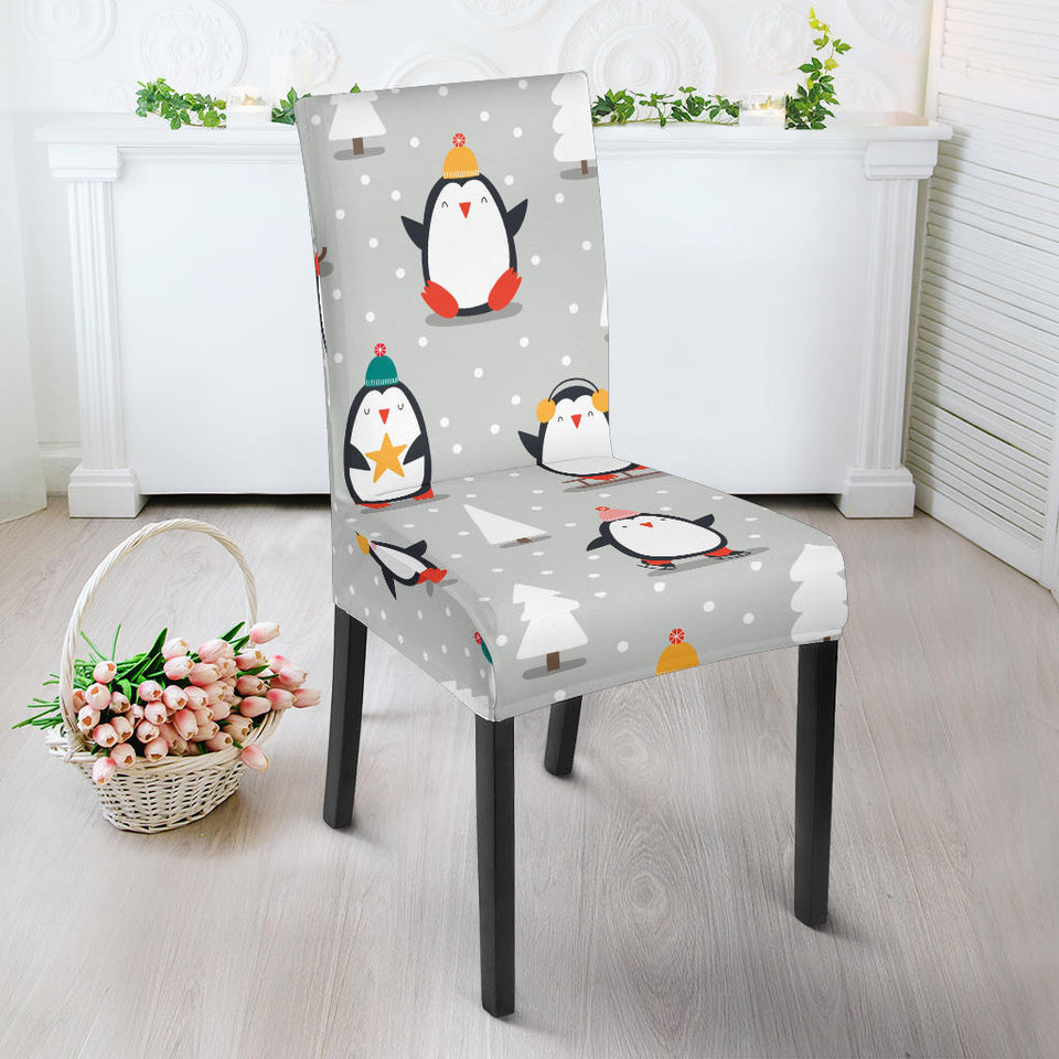 Cute Penguin Christmas Pattern Dining Chair Slipcover
