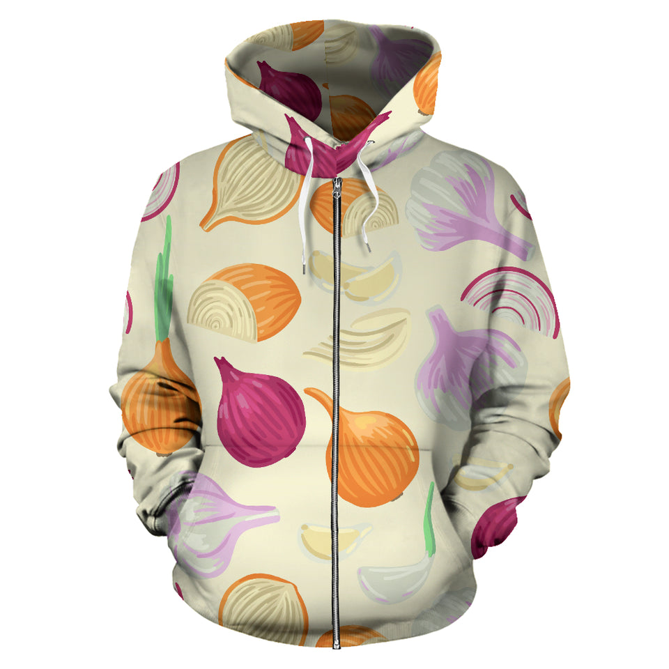 Onion Garlic White Red Pattern Zip Up Hoodie