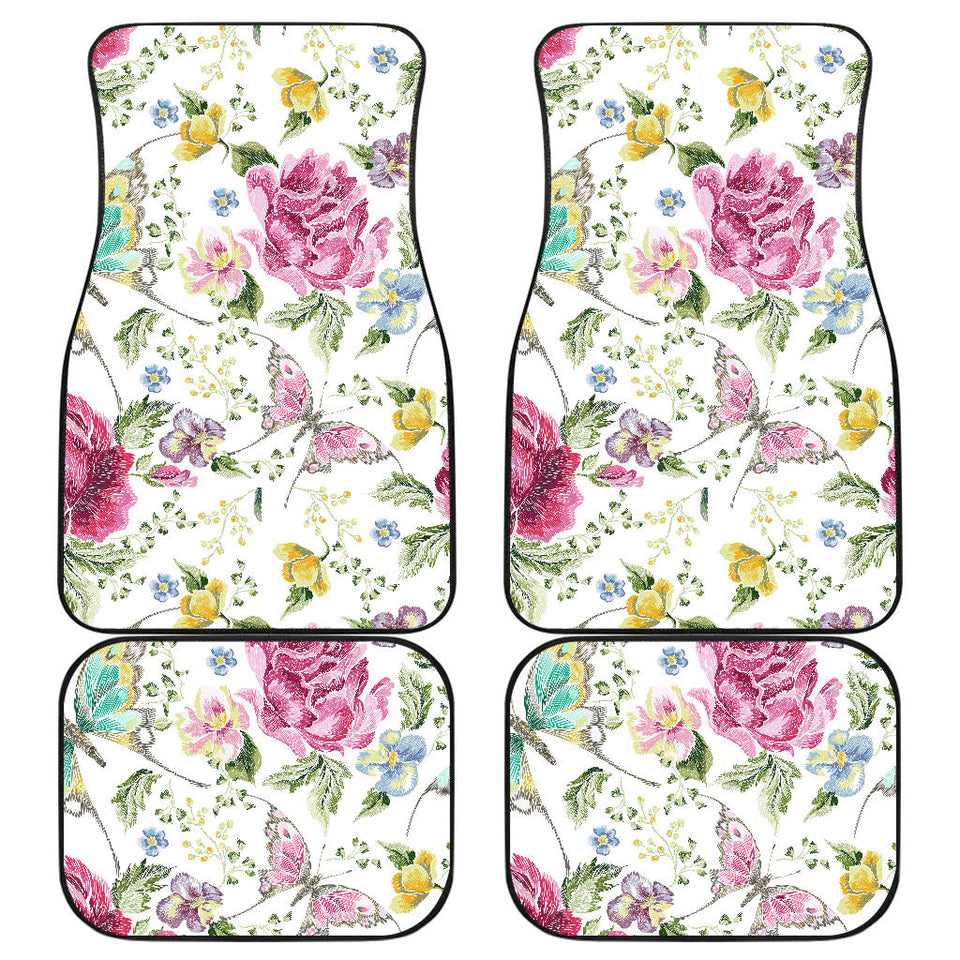 Hand Drawn Butterfly Rose Front And Back Car Mats