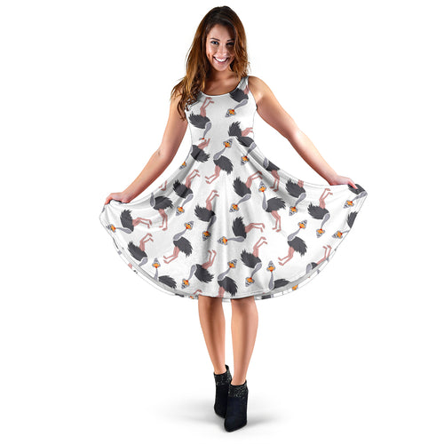 Ostrich Pattern Print Design 02 Sleeveless Midi Dress