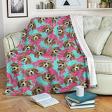 Beagle Muzzles Turquoise Paint Splashes Pink Pattern Premium Blanket