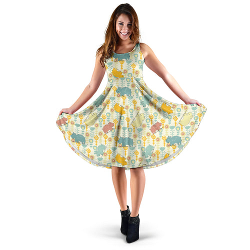 Hippopotamus Pattern Print Design 04 Sleeveless Midi Dress
