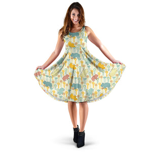 Hippopotamus Pattern Print Design 04 Sleeveless Midi Dress