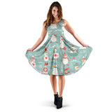 Cute Snowman Pattern Sleeveless Midi Dress
