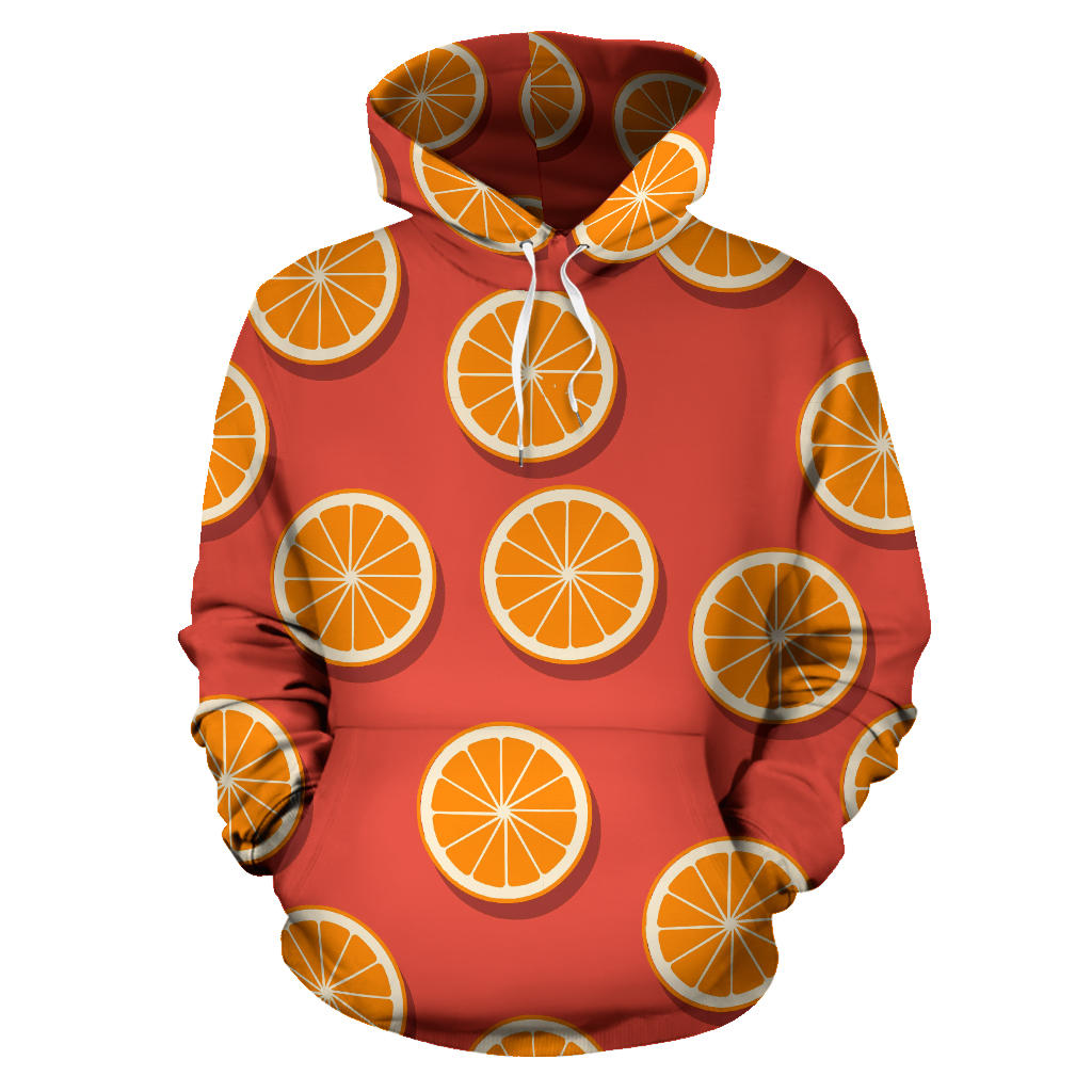 Oranges Pattern Red Background Men Women Pullover Hoodie