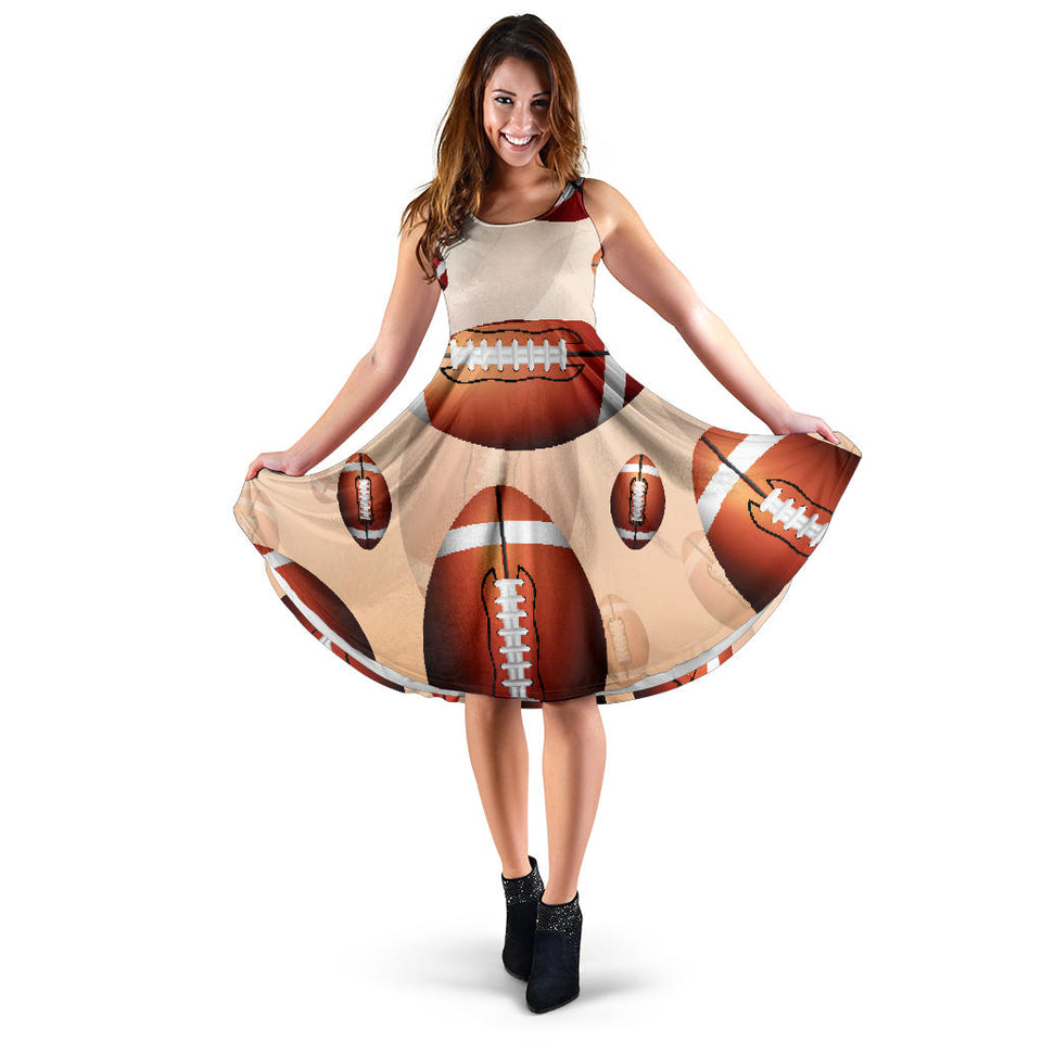 American Football Ball Design Pattern Sleeveless Midi Dress