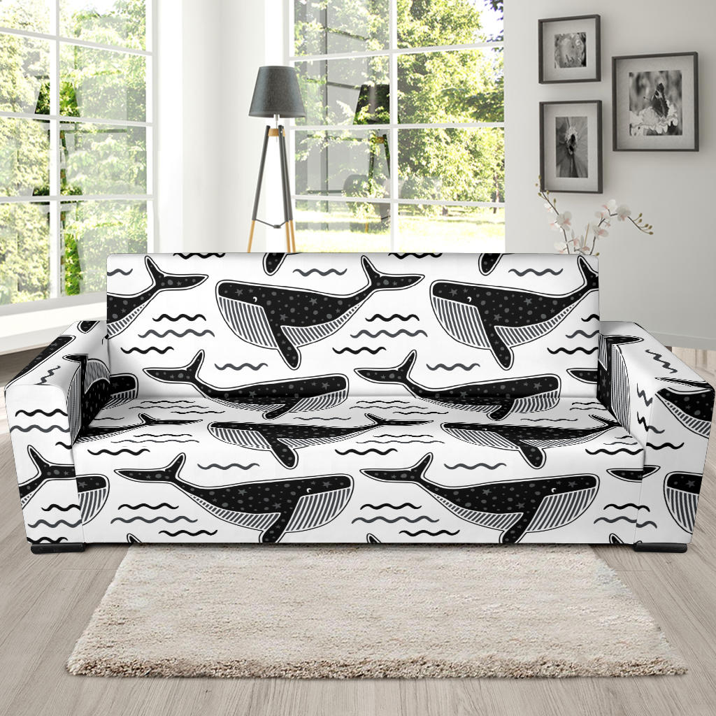 Black Whale Pattern Sofa Slipcover