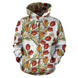 Red Tulips And Daffodils Pattern Zip Up Hoodie