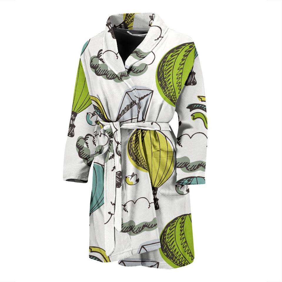 Hot Air Balloon Bird Cloud Pattern Men'S Bathrobe