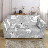 White Swan Gray Background Loveseat Couch Slipcover