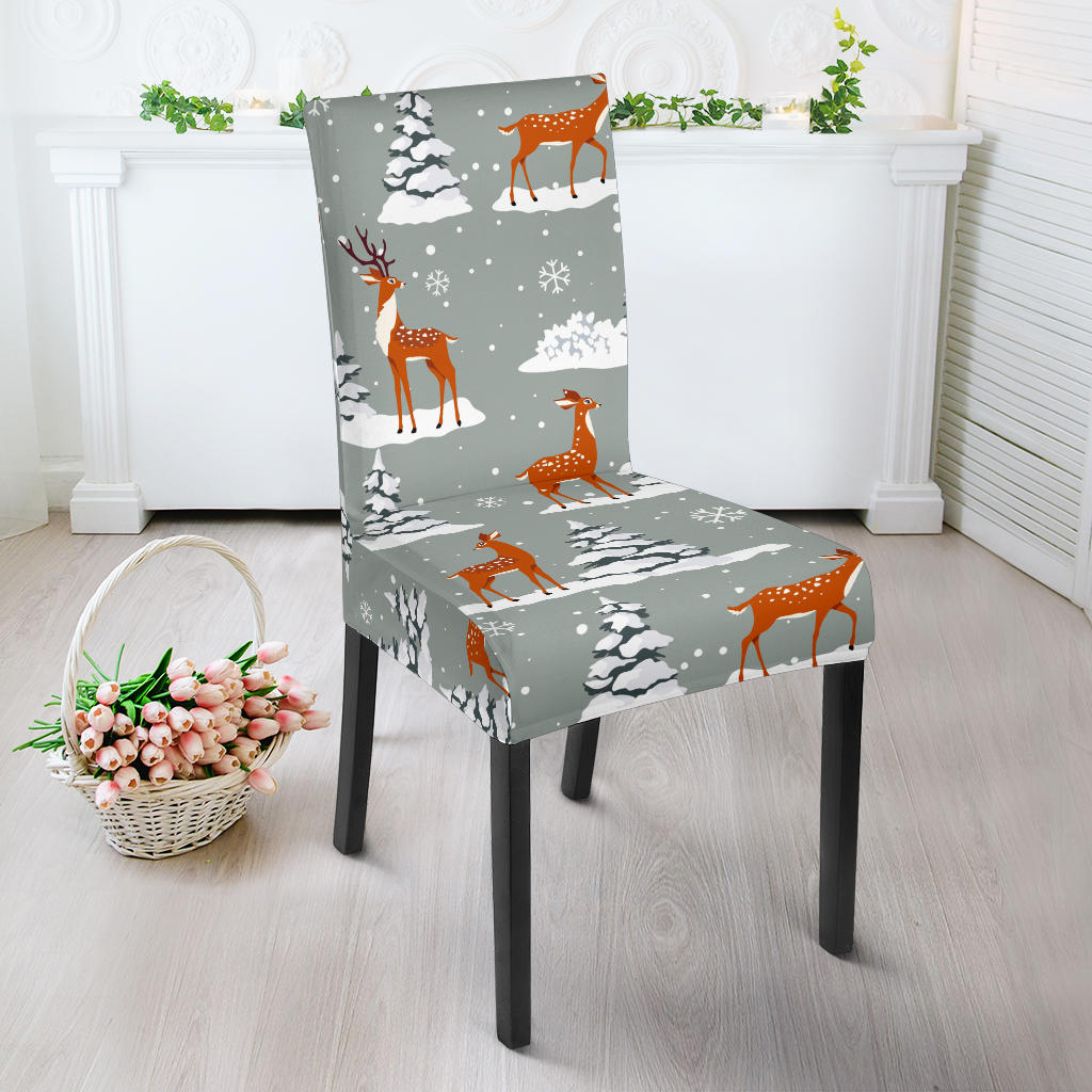 Beautiful Deers Winter Christmas Dining Chair Slipcover