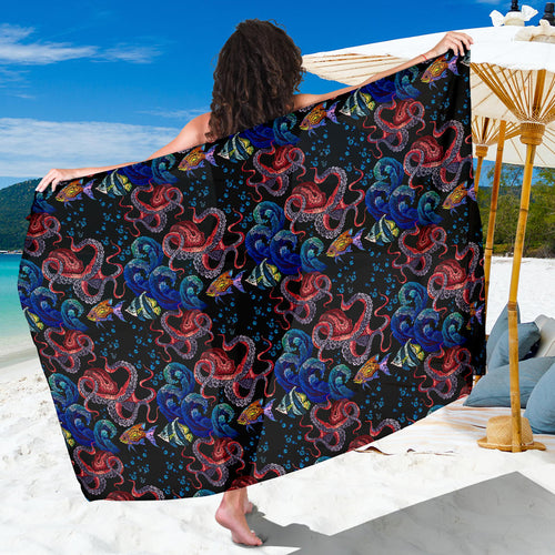 Octopus Sea Wave Tropical Fishe Pattern Sarong