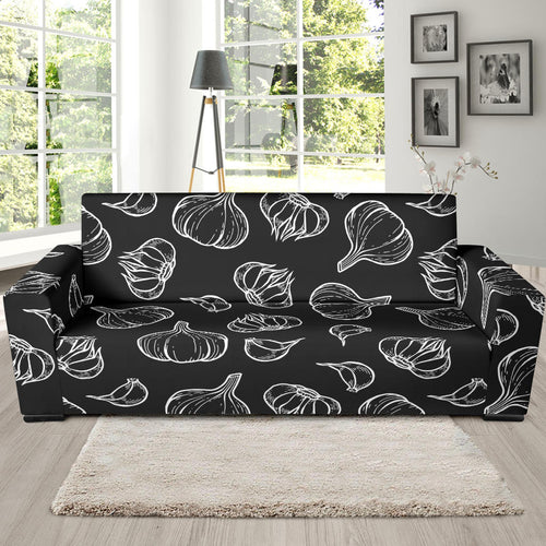 Garlic Pattern Black Background Sofa Slipcover