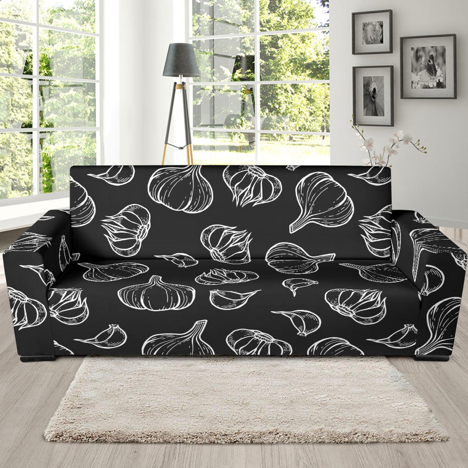 Garlic Pattern Black Background Sofa Slipcover