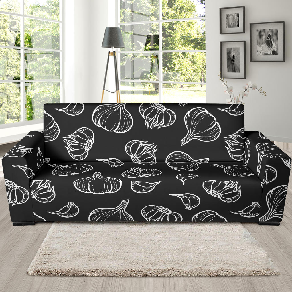 Garlic Pattern Black Background Sofa Slipcover