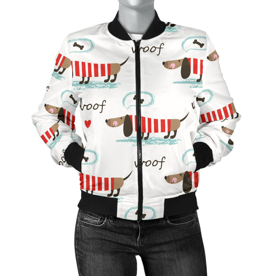 Cute Dachshund Bone Pattern Women'S Bomber Jacket