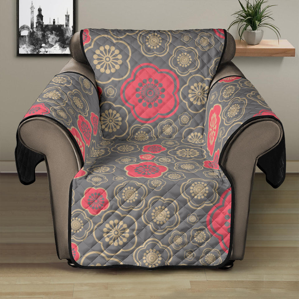 Red gold Sakura cherry blossom gray background Recliner Cover Protector