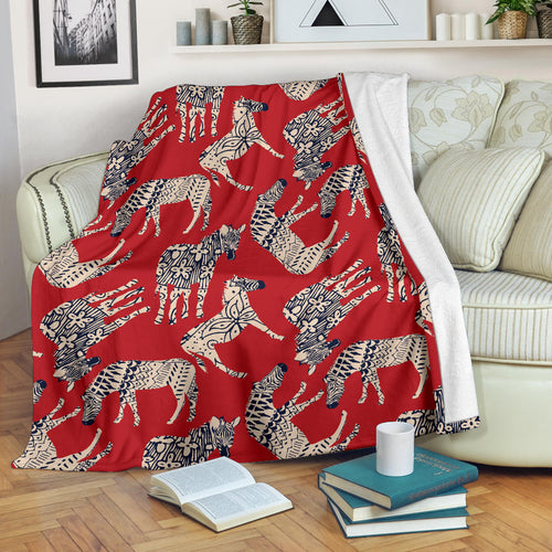Zebra Abstract Red Background Premium Blanket