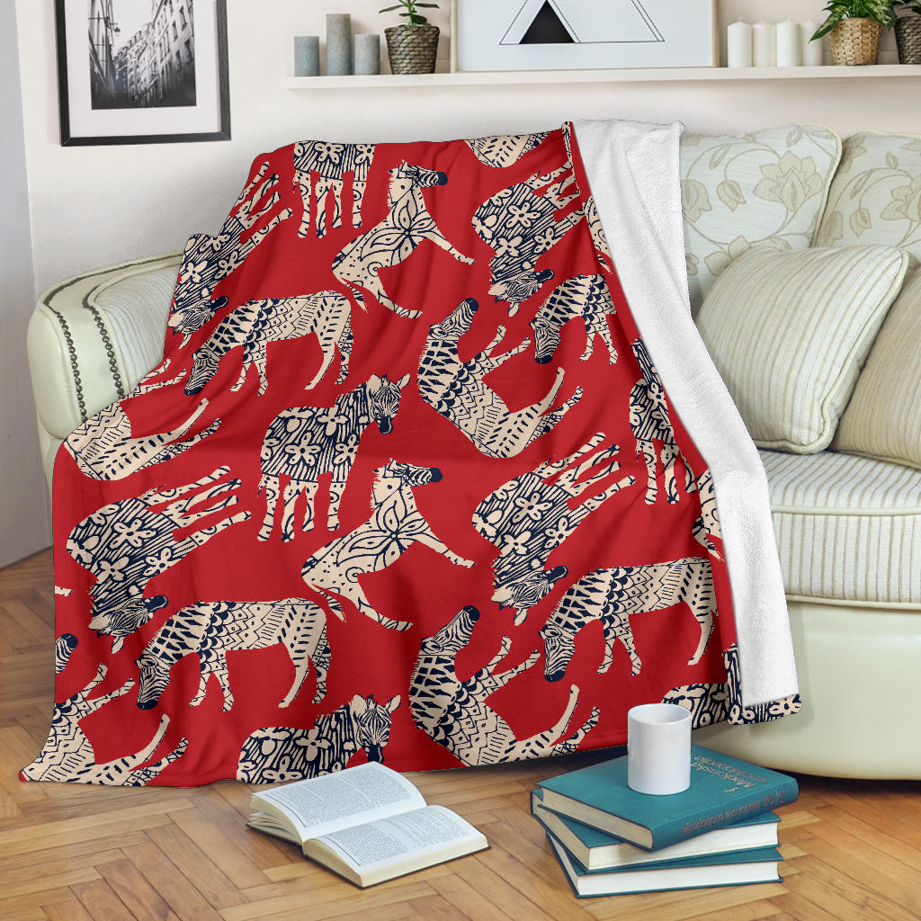 Zebra Abstract Red Background Premium Blanket