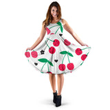 Cherry Pattern White Background Sleeveless Midi Dress