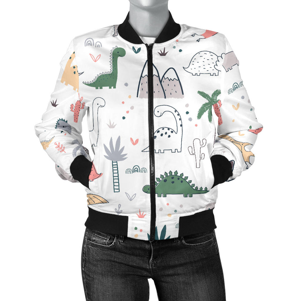 Cute Cartoon Dinosaurs Tree Pattern Women'S Bomber Jacket