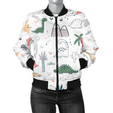 Cute Cartoon Dinosaurs Tree Pattern Women'S Bomber Jacket