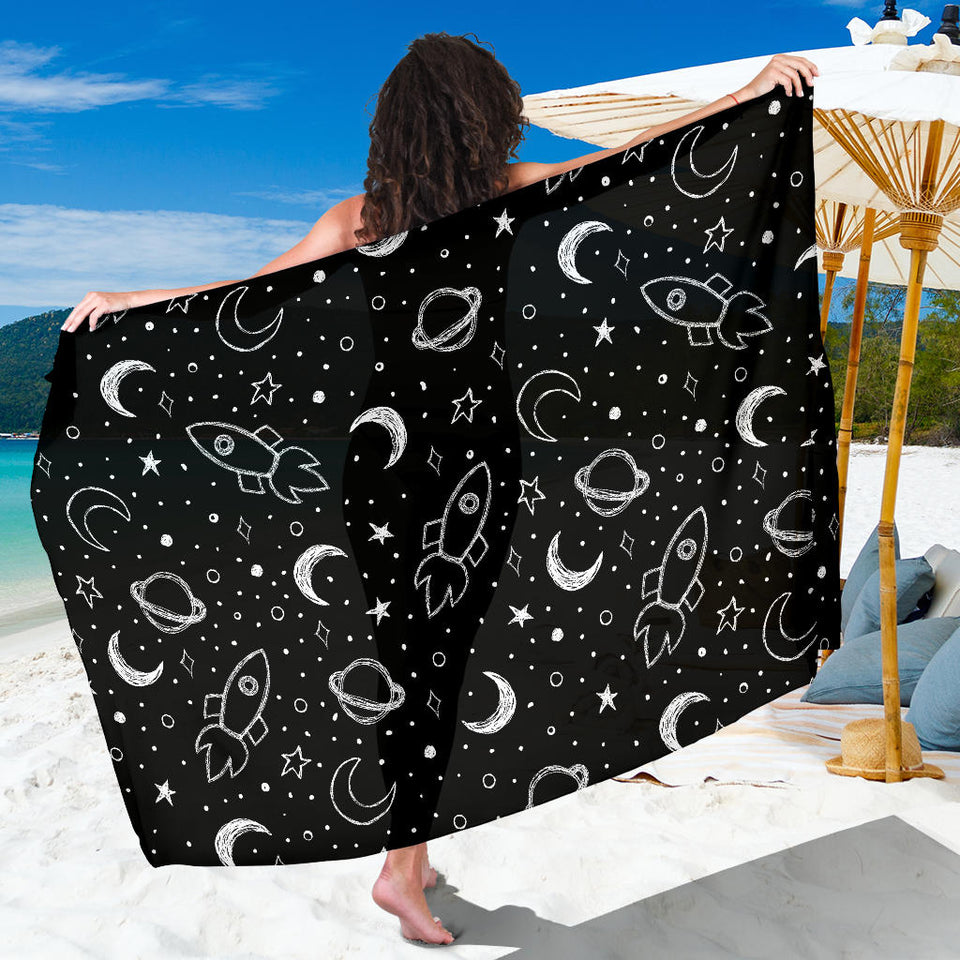 Hand Drawn Space Rocket Star Planet Sarong
