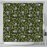 Cute Sloths Tropical Palm Leaves Black Background Shower Curtain Fulfilled In US