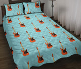 electric guitar pattern light blue background Quilt Bed Set