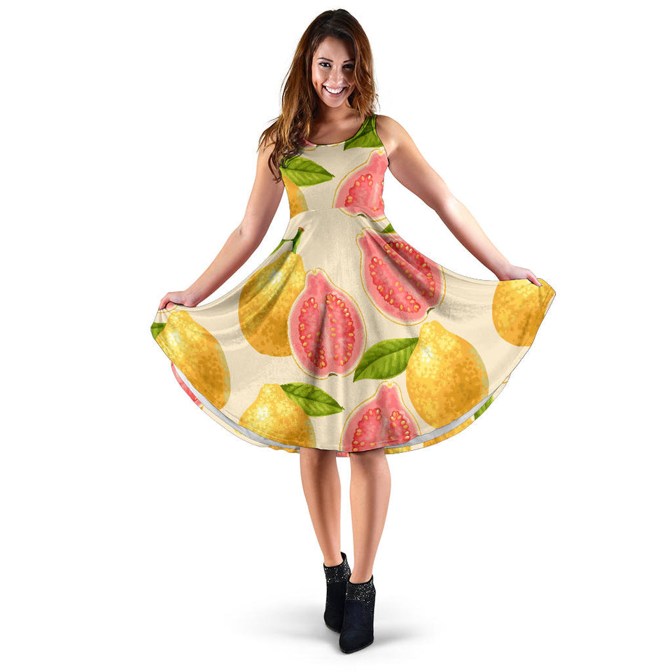 Beautiful Guava Pattern Sleeveless Midi Dress