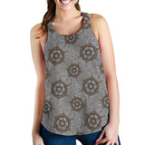 nautical wood steering wheel pattern Women Racerback Tank Top