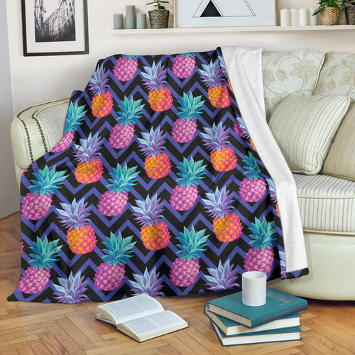 Pineapples Pattern Zigzag Background Premium Blanket