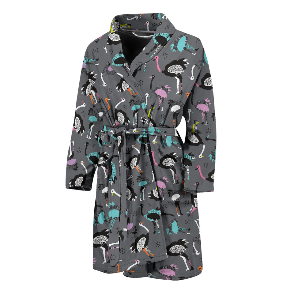 Ostrich Pattern Print Design 01 Men's Bathrobe