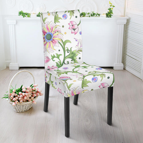 Beautiful Pink Lotus Waterlily Leaves Pattern Dining Chair Slipcover